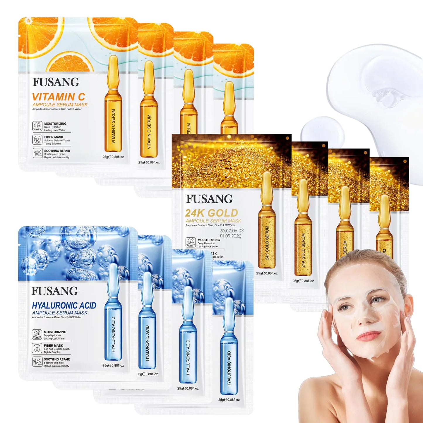 12Pcs Face Masks Skin Care SetHydrating Long lasting Face Mask Skincare Gifts SetMoisturizing Hyaluronic Acid Facial Sheet Masks Pack for All Skin Types