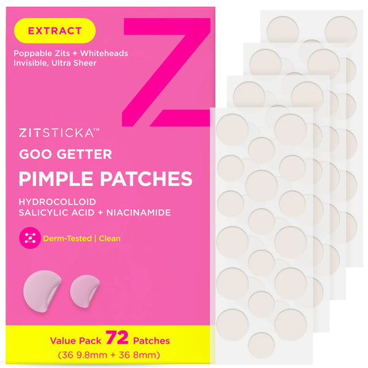 ZitSticka Pimple Patches for Face and Body Hydrocolloid Patches to Cover Zits & Blemishes Acne Patches or Zit Spot Stickers Body Blemish Patch (GOO GETTER 72 Pack)